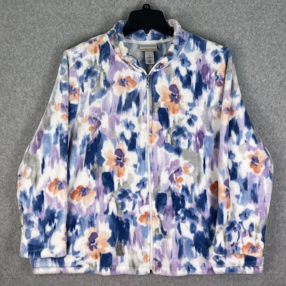 Alfred Dunner Fleece Jacket Womans 1X Multicolor Floral Plush Zip Up Long Sleeve - Picture 1 of 7